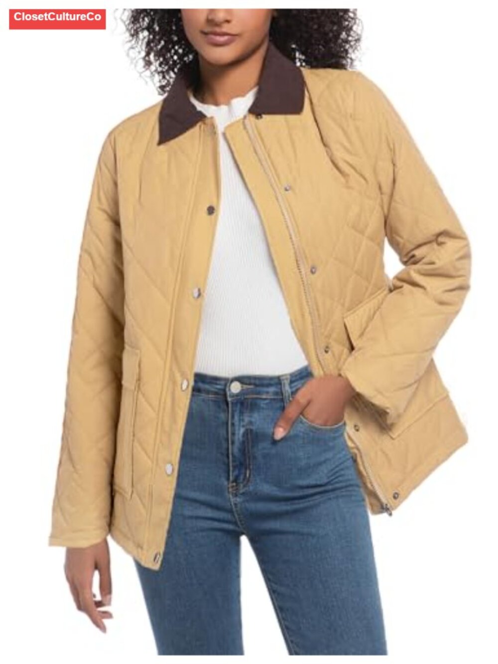 Quilted Barn Jacket Women Corduroy Collar Lightweight Puffer Coat Pockets